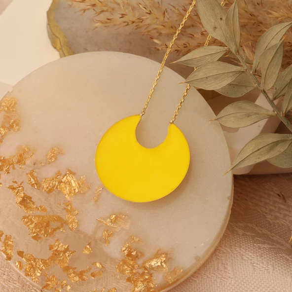 925 Ayar Gümüş Sarı Mineli İtalyan Tasarım Kolye - CNE00119 ürün görseli 1