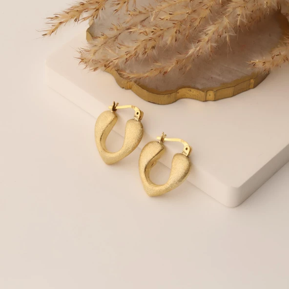 925 Ayar Gümüş Mat Simli Kalp Küpe - ES00132 ürün görseli 1