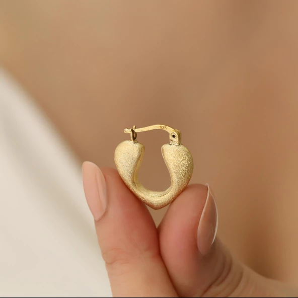 925 Ayar Gümüş Mat Simli Kalp Küpe - ES00132 - Resim 3