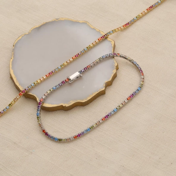 925 Ayar Gümüş Su Yolu Renkli Bileklik - CBS00112 - Resim 3