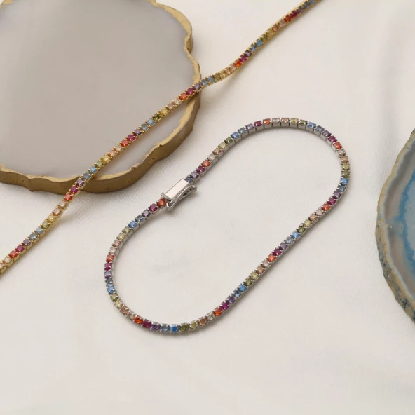 925 Ayar Gümüş Su Yolu Renkli Bileklik - CBS00112 - Resim 4