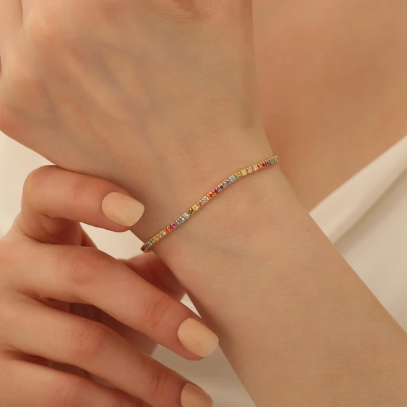 925 Ayar Gümüş Su Yolu Renkli Bileklik - CBS00112 - Resim 2