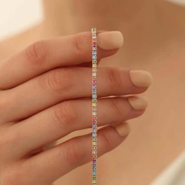 925 Ayar Gümüş Gökkuşağı  Su Yolu İtalyan Kolye - CNS00181 - Resim 5