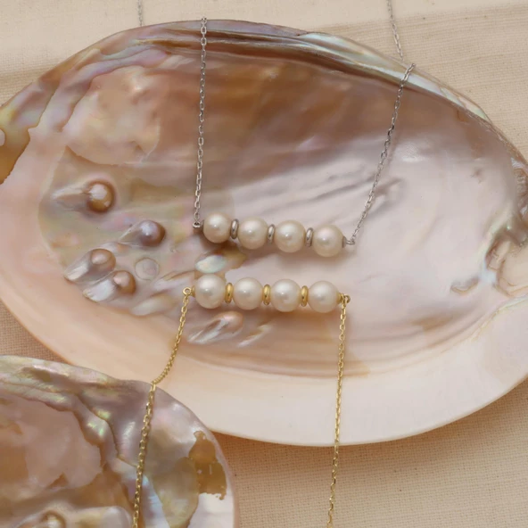 925 Ayar Gümüş Gerçek ve Doğal Tatlısu İncisi Tasarım Kolye İnci Çap:8mm CNP00105 - 4