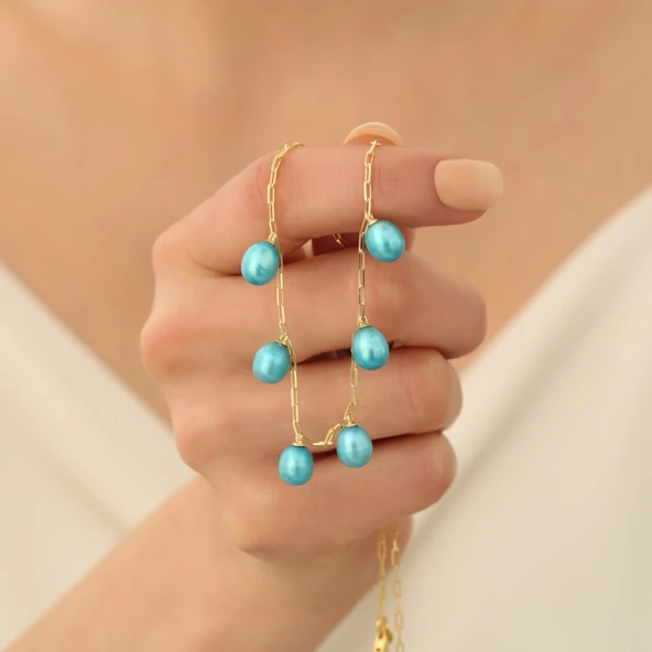 925 Ayar Gümüş Gerçek ve Doğal Okyanus Tatlısu İncisi Sallantı Kolye-8mm - CNP00102 - Resim 5