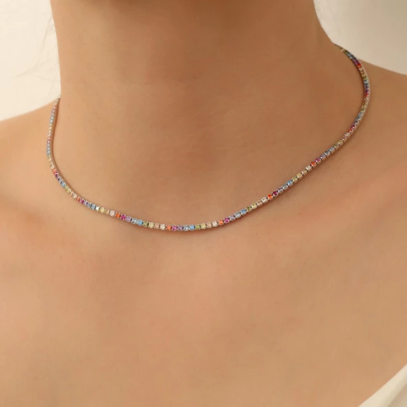 925 Ayar Gümüş Gökkuşağı  Su Yolu İtalyan Kolye - CNS00181 - Resim 2