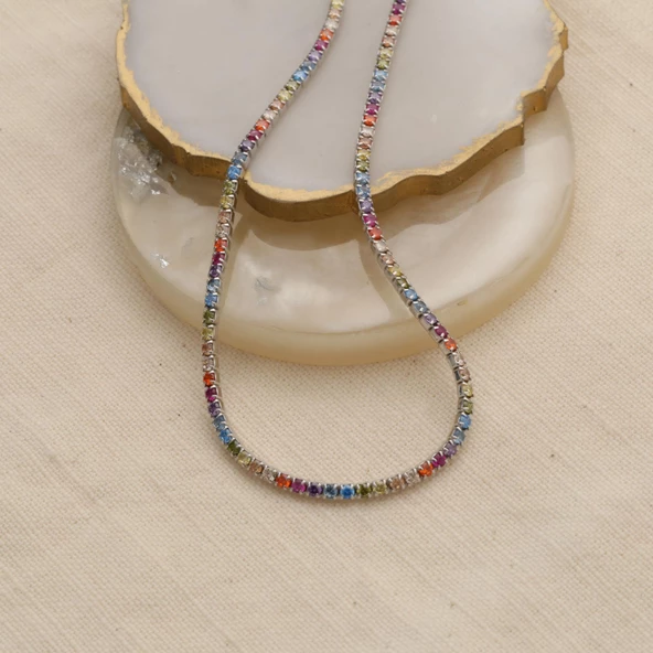 925 Ayar Gümüş Gökkuşağı  Su Yolu İtalyan Kolye - CNS00181 - Resim 3