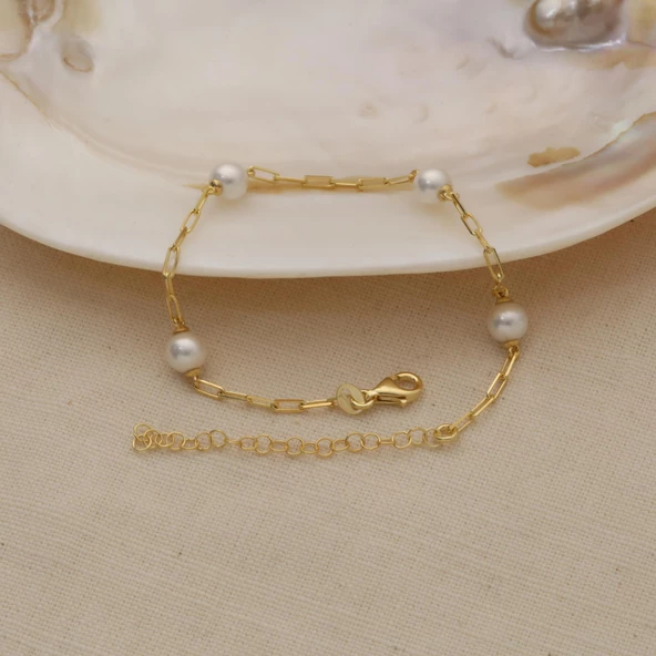 925 Ayar Gümüş Gerçek Doğal Tatlısu İncisi Bileklik Çap: 5 mm - CBP00118 - 4
