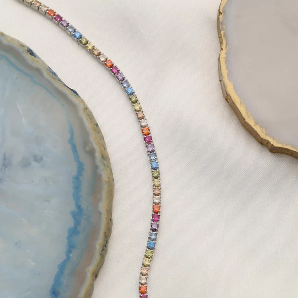 925 Ayar Gümüş Gökkuşağı  Su Yolu İtalyan Kolye - CNS00181 - Resim 4