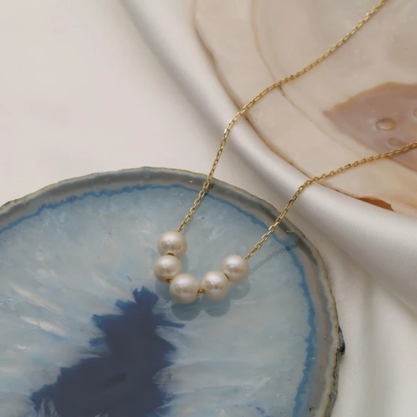 925 Ayar Gümüş Gerçek ve Doğal  Tatlısu İncisi Kolye Çap:8mm - CNP00108 - Resim 5