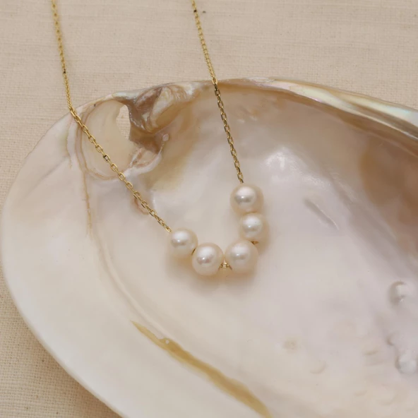 925 Ayar Gümüş Gerçek ve Doğal  Tatlısu İncisi Kolye Çap:8mm - CNP00108 - Resim 2