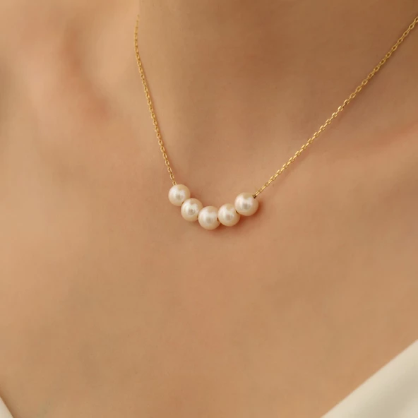 925 Ayar Gümüş Gerçek ve Doğal  Tatlısu İncisi Kolye Çap:8mm - CNP00108 ürün görseli 1