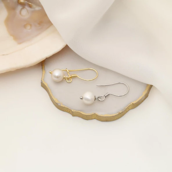 925 Ayar Gümüş Gerçek ve Doğal Tatlısu İncisi Küpe Çap:7mm - EP00107 - Resim 3