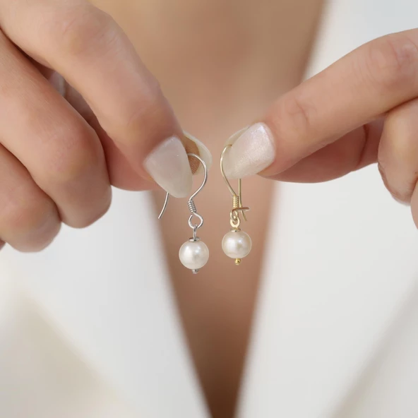 925 Ayar Gümüş Gerçek ve Doğal Tatlısu İncisi Küpe Çap:7mm - EP00107 - Resim 5