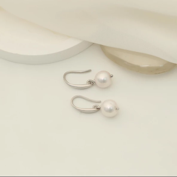 925 Ayar Gümüş Gerçek ve Doğal Kültür İncisi Küpe Çap:9mm EP00106 - Resim 4