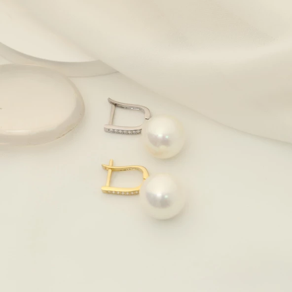 925 Ayar Gümüş Gerçek ve Doğal Tatlısu İncisi Taşlı Küpe Çap:14mm - EP00104 - Resim 4