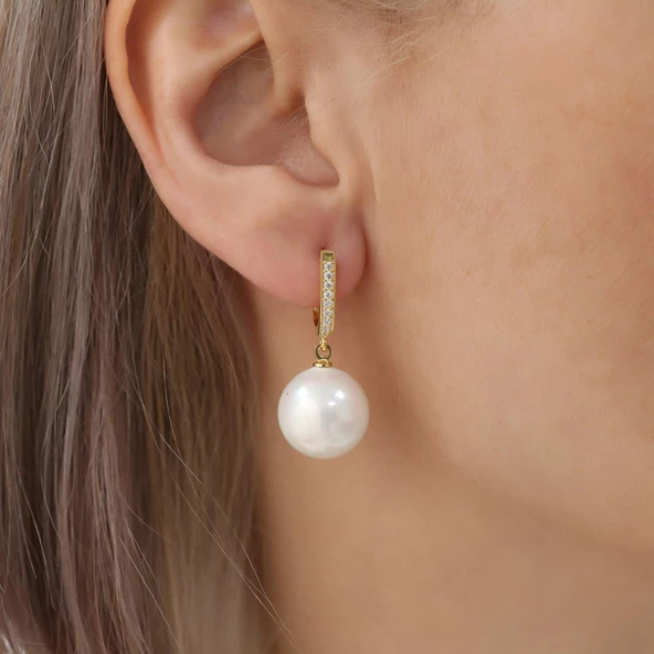 925 Ayar Gümüş Gerçek ve Doğal Tatlısu İncisi Taşlı Küpe Çap:14mm - EP00104 - Resim 2