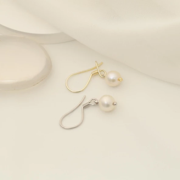 925 Ayar Gümüş Gerçek ve Doğal Tatlısu İncisi Küpe Çap:7mm - EP00107 - Resim 4