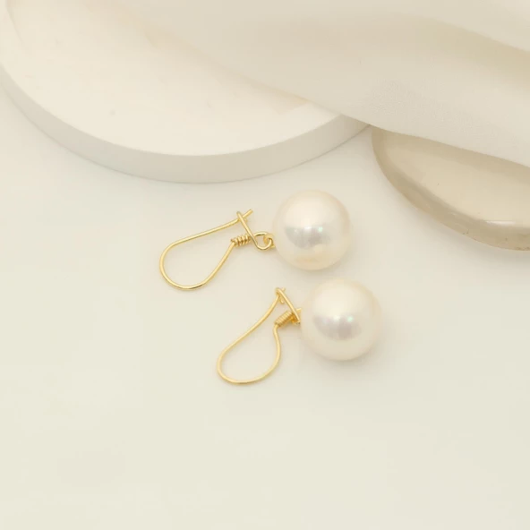 925 Ayar Gümüş Gerçek ve Doğal Büyük Boy İnci Küpe Çap:14mm EP00102 - 4