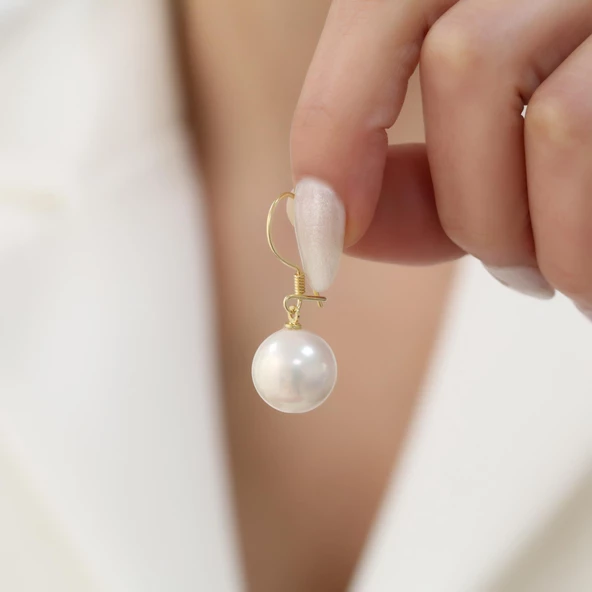 925 Ayar Gümüş Gerçek ve Doğal Büyük Boy İnci Küpe Çap:14mm EP00102 - 5