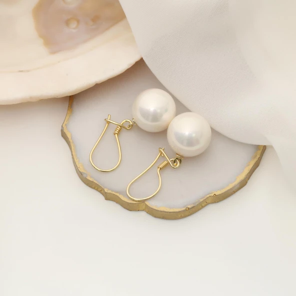 925 Ayar Gümüş Gerçek ve Doğal Büyük Boy İnci Küpe Çap:14mm EP00102 - 3