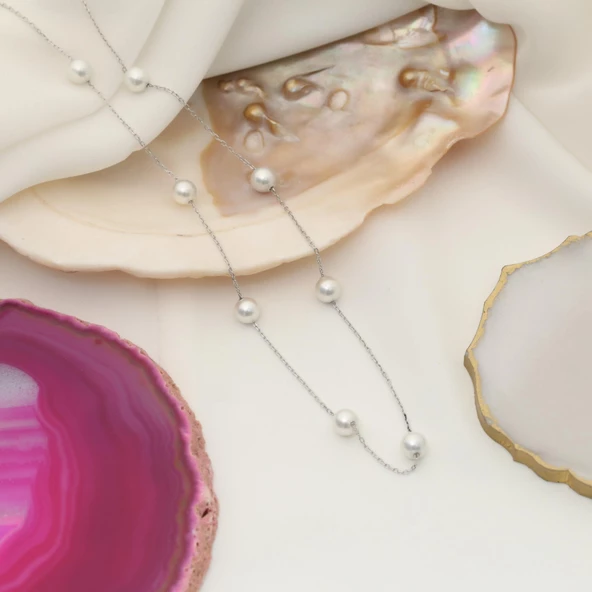 925 Ayar Gümüş Gerçek ve Doğal Kültür İncisi Kolye Çap:6mm - CNP00128 ürün görseli 1