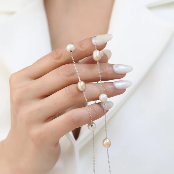 925 Ayar Gümüş  Gerçek ve Doğal Barok Tatlısu İncisi Kolye Çap:8mm - CNP00130 - Resim 5