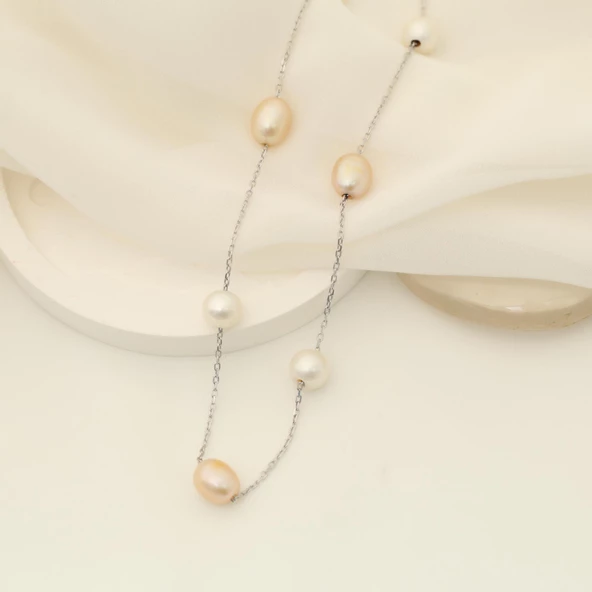 925 Ayar Gümüş  Gerçek ve Doğal Barok Tatlısu İncisi Kolye Çap:8mm - CNP00130 ürün görseli 1