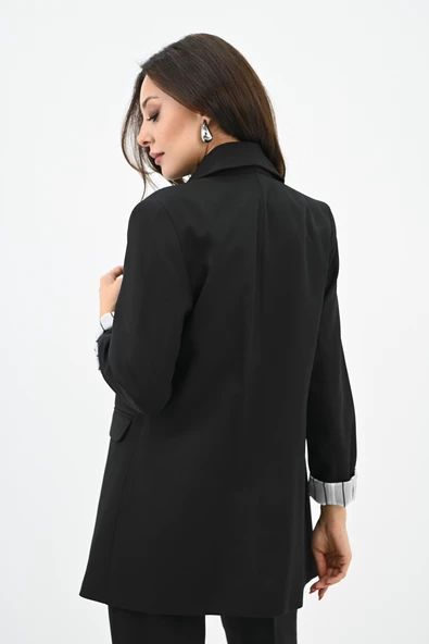 Kadın Çizgili Astar Detaylı Ceket Takım 0115-25-1 - 5