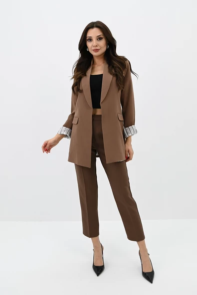 Kadın Çizgili Astar Detaylı Ceket Takım 0115-25-1 - 6