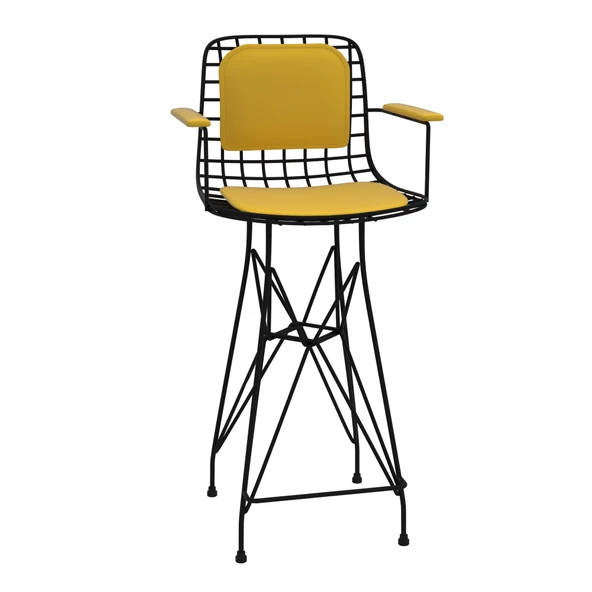 Knsz orta boy tel bar sandalyesi 1 li mağrur syhsrı kolçaklı sırt minderli 65 cm oturma yüksekliği mutfak bahçe cafe ofis - Resim 2