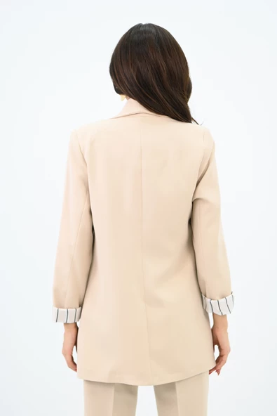 Kadın Çizgili Astar Detaylı Ceket Takım 0115-25-1 - 12