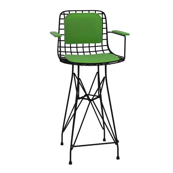 Knsz orta boy tel bar sandalyesi 1 li mağrur syhyşl kolçaklı sırt minderli 65 cm oturma yüksekliği mutfak bahçe cafe ofis - Resim 2