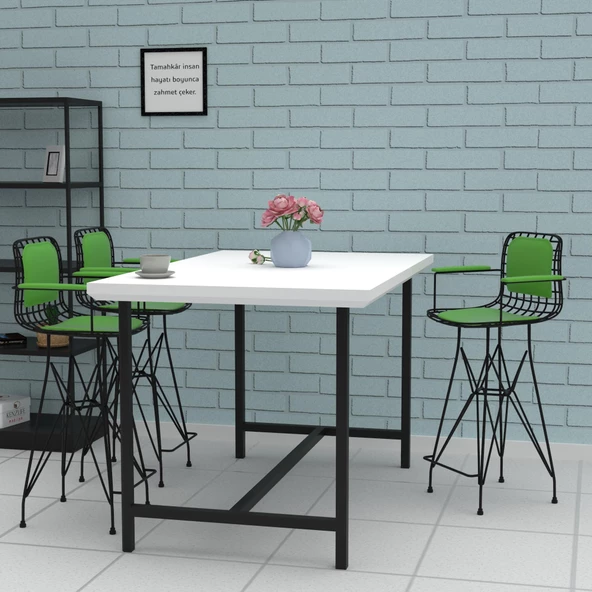 Knsz orta boy tel bar sandalyesi 1 li mağrur syhyşl kolçaklı sırt minderli 65 cm oturma yüksekliği mutfak bahçe cafe ofis - Resim 3