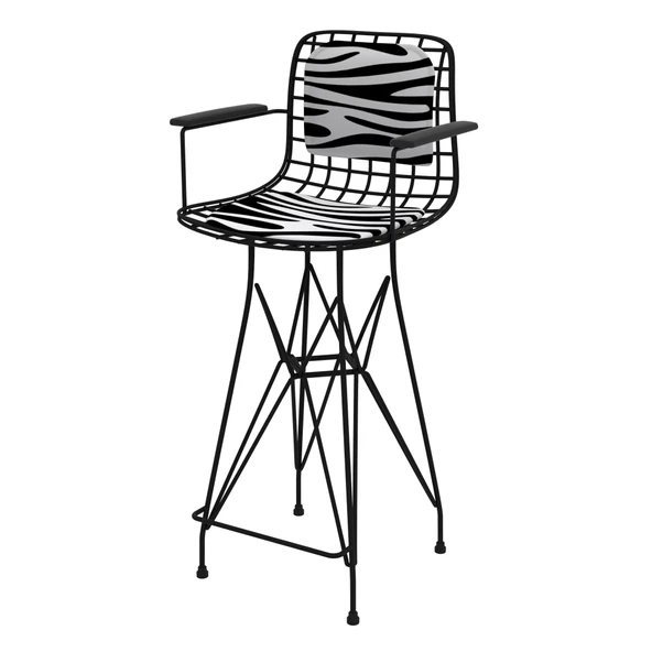 Knsz orta boy tel bar sandalyesi 1 li mağrur syhbonar kolçaklı sırt minderli 65 cm oturma yüksekliği mutfak bahçe cafe ofis ürün görseli