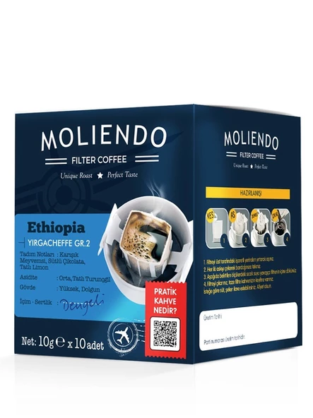 MOLIENDO ETHİOPA YİRGACHEFFE PRATİK FİLTRE KAHVE 10*10 g