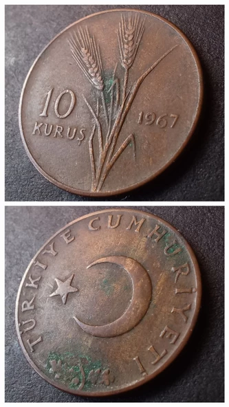 10 Kuruş - 1967 ÇT Eski Madeni Para - 39963662ffa593685b