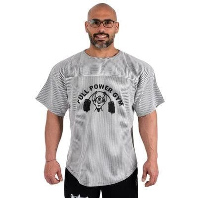 Full Power Gym Ragtop Spor Tişört Beyaz Siyah Çizgili