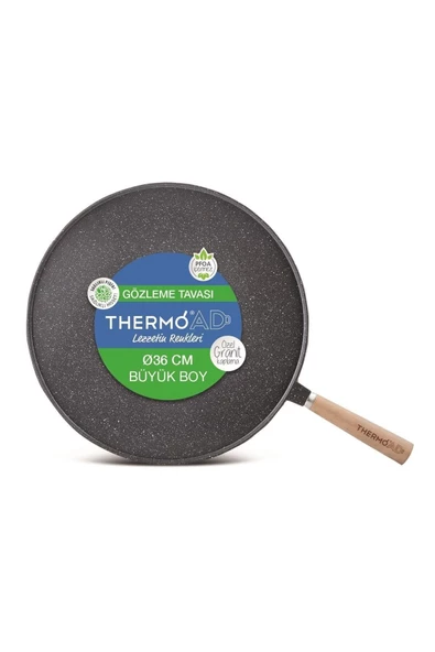 ThermoAD Gözleme Tavası 36 Cm Ahşap Saplı Gri