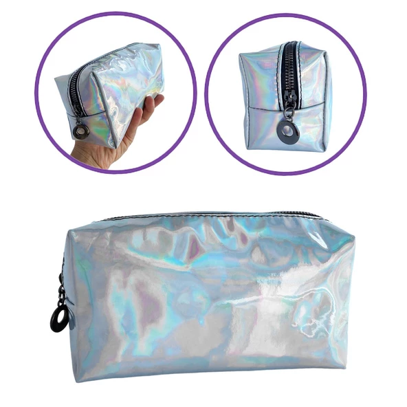 Makyaj Çantası Gümüş Renkli Düzenleyici Seyahat Tipi Aynalı Kumaş Çok Amaçlı Çanta Organizer ürün görseli 1