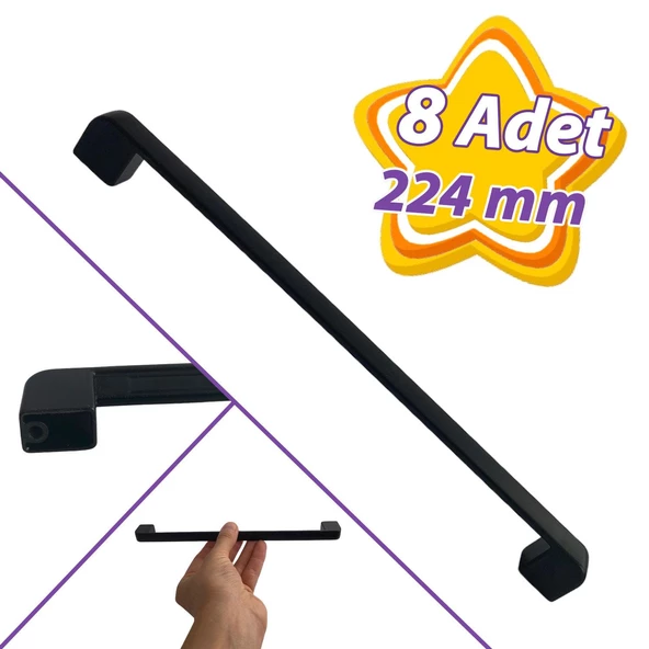 8 Adet Oval Marmara Kulp 224 mm Siyah Mutfak Kulpu Çekmece Dolap Kapak Kulbu Metal Mobilya Dolabı Kulpları ürün görseli 1