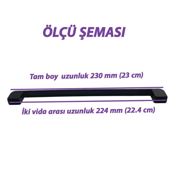 8 Adet Oval Marmara Kulp 224 mm Siyah Mutfak Kulpu Çekmece Dolap Kapak Kulbu Metal Mobilya Dolabı Kulpları - Resim 2