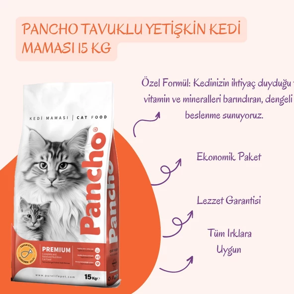Pancho Tavuklu Yetişkin Kedi Maması 15 KG