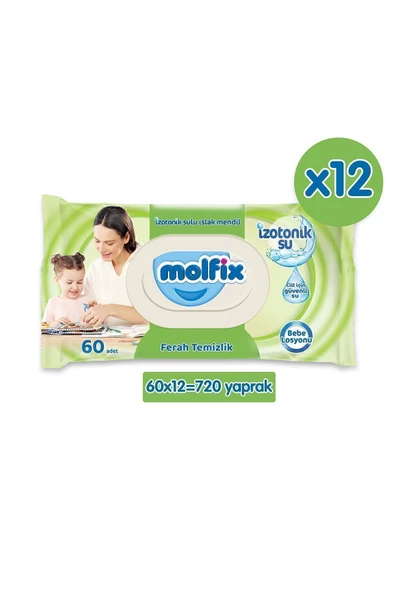 Molfix İzotonik Sulu Mendil Ferah 60 Li X 12 Adet (720 YAPRAK)