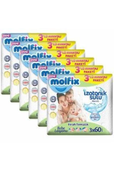 Molfix Izotonik Sulu Temizlik Islak Mendil 3x60'lFerah ı X 6 Adet