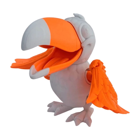 3D Hareketli Tukan Kuşu Figürlü Oyuncak - Turuncu/Beyaz - Resim 2