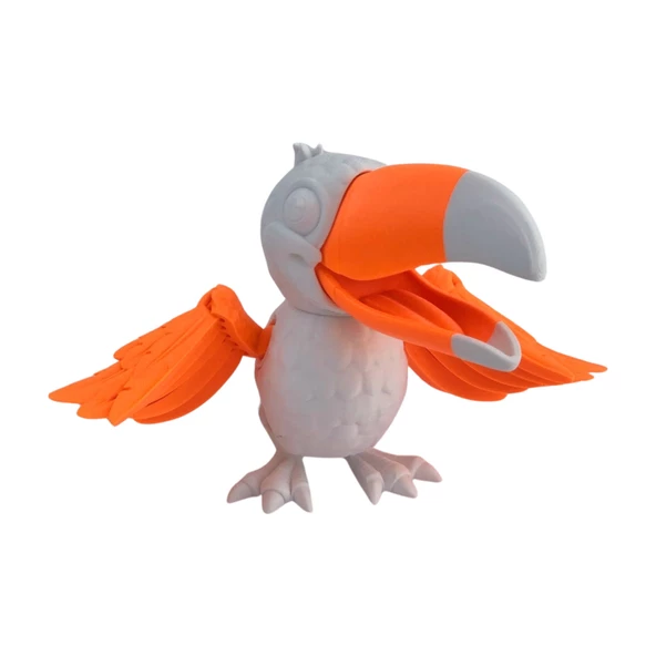 3D Hareketli Tukan Kuşu Figürlü Oyuncak - Turuncu/Beyaz - Resim 4