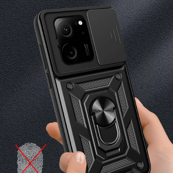 Xiaomi Mi 13T Pro Tank Kılıf Magnetik Standlı Kamera Korumalı Sürgülü Vega Kapak - 4