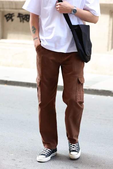 Erkek Kargo Cep Baggy Pantolon - 5