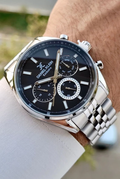 Daniel Klein DKISTE1232 Kadranı Siyah Kordonu Gümüş Renk İç Göstergeleri Aktif Erkek Kol Saati - Resim 4